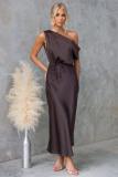 Brown Off Shoulder Lace Up Waist Fashion Women Party Maxi Dress