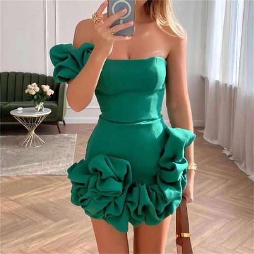 Green One Shoulder Fashion Women Birthday Party Mini Dress