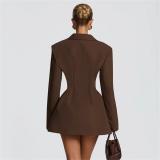 Brown Double Breasted Fashion Suit Luxury Women Mini Dress