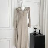 Light Gray Lace V neck Bodycon Luxury Women Striped Evening Long Dress