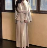 Light Gray Lace V neck Bodycon Luxury Women Striped Evening Long Dress