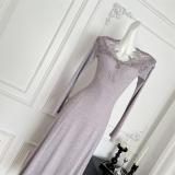 Light Purple Lace V neck Bodycon Luxury Women Striped Evening Long Dress