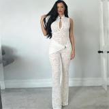 White Lace Hollow Out Sexy See Through Sexy Evening Party Jumpsuits