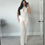 White Lace Hollow Out Sexy See Through Sexy Evening Party Jumpsuits