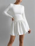 White Long Sleeve Fashion Women Casual Pleated Club Mini Dress