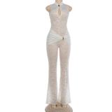 White Lace Hollow Out Sexy See Through Sexy Evening Party Jumpsuits