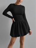 Black Long Sleeve Fashion Women Casual Pleated Club Mini Dress