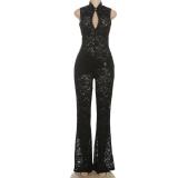 Black Lace Hollow Out Sexy See Through Sexy Evening Party Jumpsuits