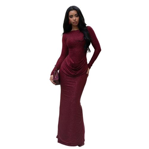 Claret Long Sleeve Elegant Back Split Women Party Prom Long Dress