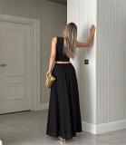 Black Sleeveless Hollow Out Crop Tops Pleated Causal Women Two Pieces Skirt Sets