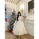 Apricot Long Sleeve Lace Pure Sexy French Styles Luxury Women Birthday Long Dress