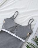 Grey Sleeveless Straps Women Fashion Street Mini Club Dress