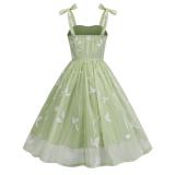 Green Straps Lace Sling Embroidery Party Women Formal Midi Dress