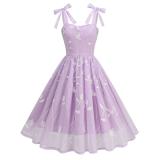 Purple Straps Lace Sling Embroidery Party Women Formal Midi Dress