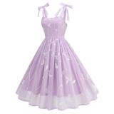 Purple Straps Lace Sling Embroidery Party Women Formal Midi Dress