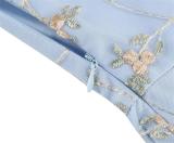 Blue Luxury Sleeveless Strap Dress Gown Mesh Embroidered Elegant Fashion Skirt