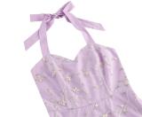 Purple Luxury Sleeveless Strap Dress Gown Mesh Embroidered Elegant Fashion Skirt