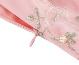 Pink Luxury Sleeveless Strap Dress Gown Mesh Embroidered Elegant Fashion Skirt