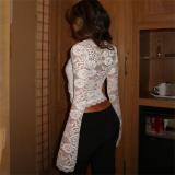 White Lace Hollow Out Sleeve Patchwork Bodycon Women Fashion Tops