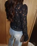 Black Fashion Elegant Commuter Lace Crochet Collar Slim-fit Design Sense Shirt Women Tops