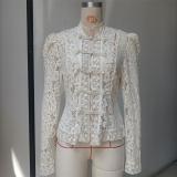 Apricot Fashion Elegant Commuter Lace Crochet Collar Slim-fit Design Sense Shirt Women Tops