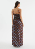 Brown Straps Printed Polka Dot Pleated Fashion Women Vacation Maxi Dress