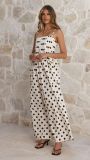 White Straps Printed Polka Dot Pleated Fashion Women Vacation Maxi Dress