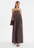 Brown Straps Printed Polka Dot Pleated Fashion Women Vacation Maxi Dress