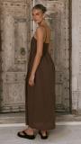 Brown Pleated Boat Neck Vacation Fashion Summer Maxi Dress