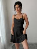 Black Halter V Neck Pleated Ruffles Fashion Sexy Mini Party Dress