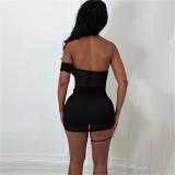 Black Sleeveless Slash Mesh Sexy Women Party Mini Dress