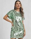 Green Short Sleeve Sequins Fashion Evening Birthday Dress