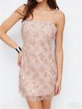 Pink Straps Square Neck Sequins Tassels Sexy Party Dance Mini Skirt