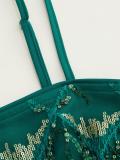 Green Straps Square Neck Sequins Tassels Sexy Party Dance Mini Skirt