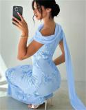 Sky Blue One Shoulder Lace 3D Floral Embroidery Mermaid Gowns Evening Formal Dress