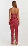 Claret Off Shoulder Lace See Through Hollow Out Sexy Lining Party Midi Dress
