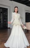 Beige Women's Gorgeous Party Dresses White Lace Embroidery Slim Evening Skirt