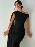 Black One Shoulder Lace 3D Floral Embroidery Mermaid Gowns Evening Formal Dress