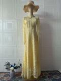 Yellow Long Sleeve Lace Hollow Out Elegant Women Party Gowns