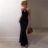 Black Halter V Neck Women Fashion Summer Long Dress