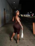 Black Sleeveless Halter Polka Dot Sexy Stretch Party Women Rompers