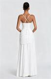 White Straps  Low Cut Ruched Waist Backless Lace Up Bandage Luxury Dress