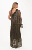 Black One Sleeve Pleated Silk Ruched Women Party Long Dress
