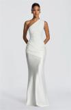 White One Shoulder Strapless Ruched Waist Luxury Women Party Evening Dress