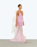 Pink Straps V Neck Sequins Tassels Mesh Sheer Party Elegant Maxi Dress