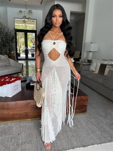 White Knit Hollow Out Tassels Sexy Women Vacation Beach Coats