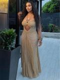 Khaki Knit Hollow Out Tassels Sexy Women Vacation Beach Coats