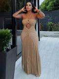 Khaki Knit Hollow Out Tassels Sexy Women Vacation Beach Coats