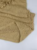 Khaki Knit Hollow Out Tassels Sexy Women Vacation Beach Coats