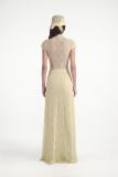 Yellow Two Pieces Lace Hollow Out Long Tops Sexy Pant Sets Dress
